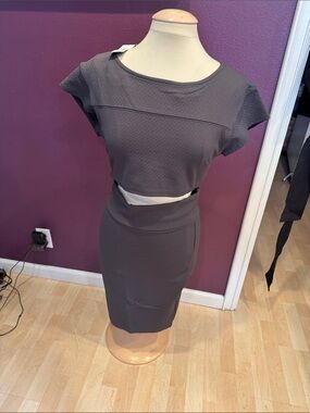 bebe Charcoal Gray Two-Piece Textured Pencil Skirt Set